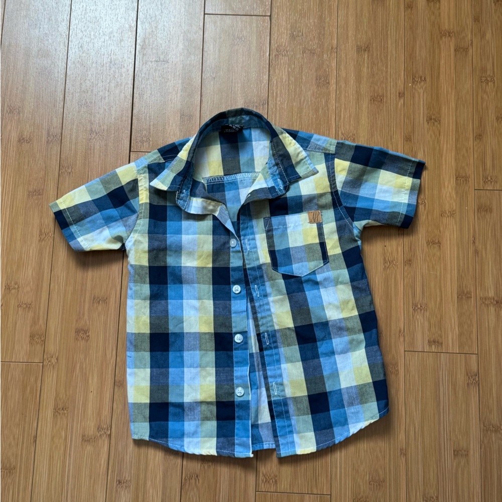 Kids Blue and Yellow Plaid Short Sleeve Shirt